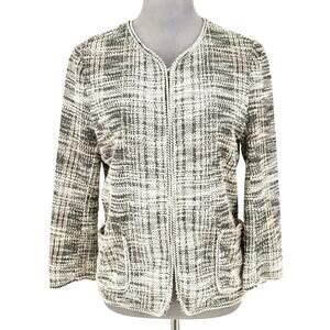 Max Studio Sweater Jacket Womens Medium Ivory Beige Black Unlined Neutral Career